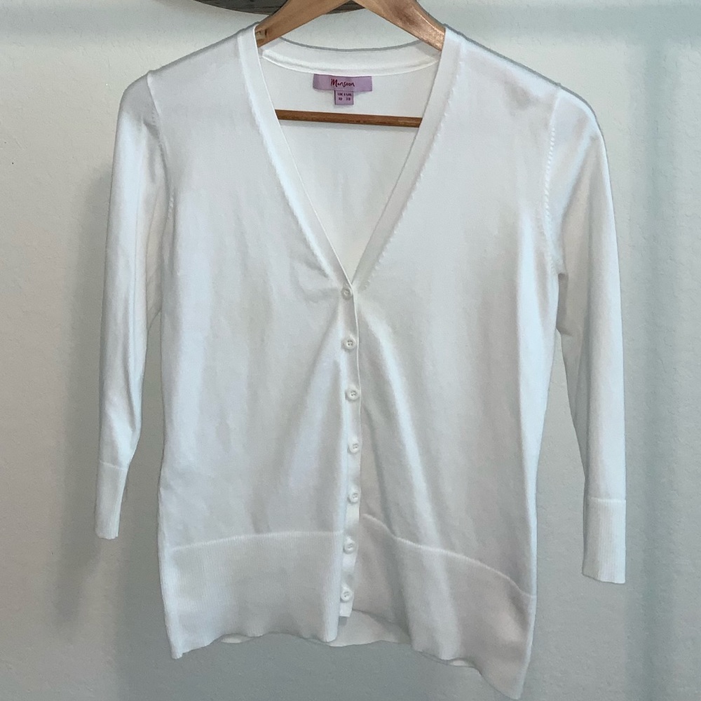 Monsoon White Button Down Sweater